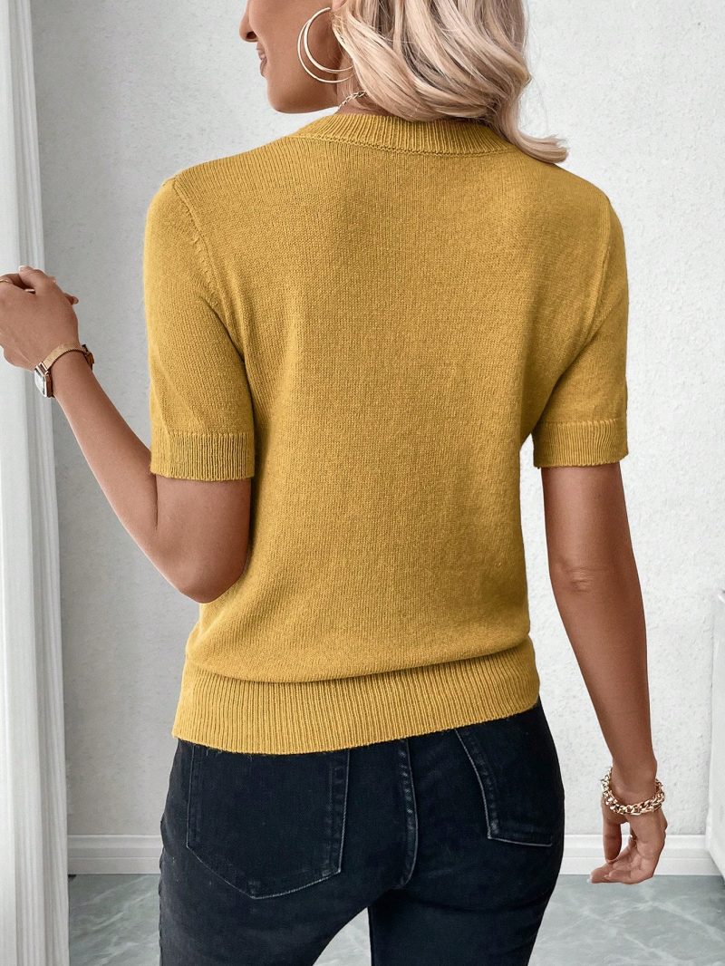 2024 New European & American Autumn/Winter Trendy Simple Design Round Neck Short Sleeve Knit Top