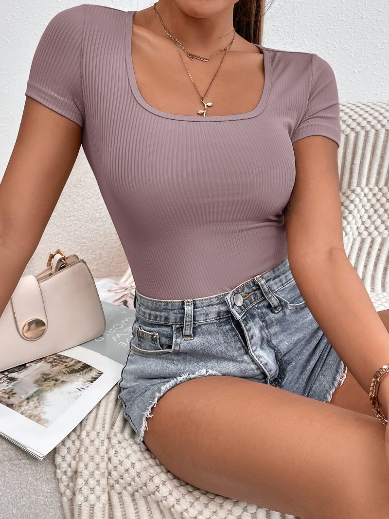 Rib-knit Scoop Neck Bodysuit