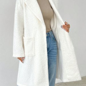 Women's Regular Fit Long Sleeve Lapel Neck Drop Shoulder Double Pocket Overcoat