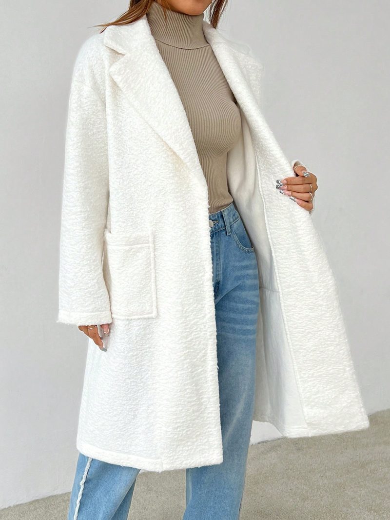 Women's Regular Fit Long Sleeve Lapel Neck Drop Shoulder Double Pocket Overcoat