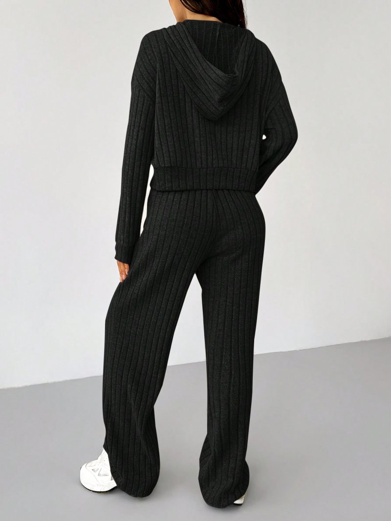 Knit Drop Shoulder Drawstring Hoodie & Pants