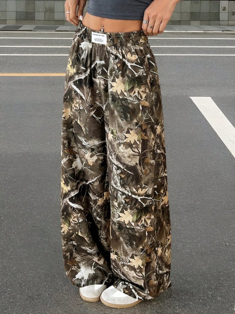 Fashionable Street Trend Camouflage Printed Low Waist Woven Women's Wide Leg Trousers