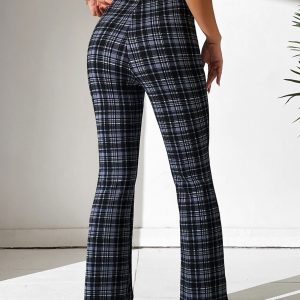 High Waist Plaid Flare Leg Pants