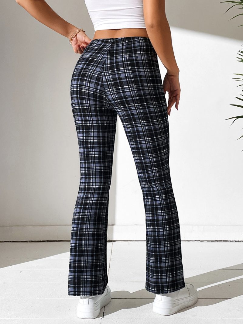 High Waist Plaid Flare Leg Pants