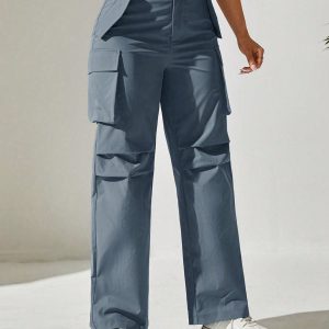 Solid Flap Pocket Cargo Dress Pants Suitable For Daily Outing Sport