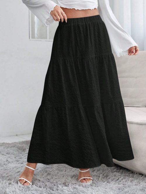 Women's Solid Color Ruffled Hem Casual Skirt