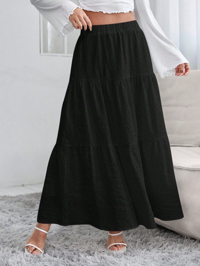 Women's Solid Color Ruffled Hem Casual Skirt