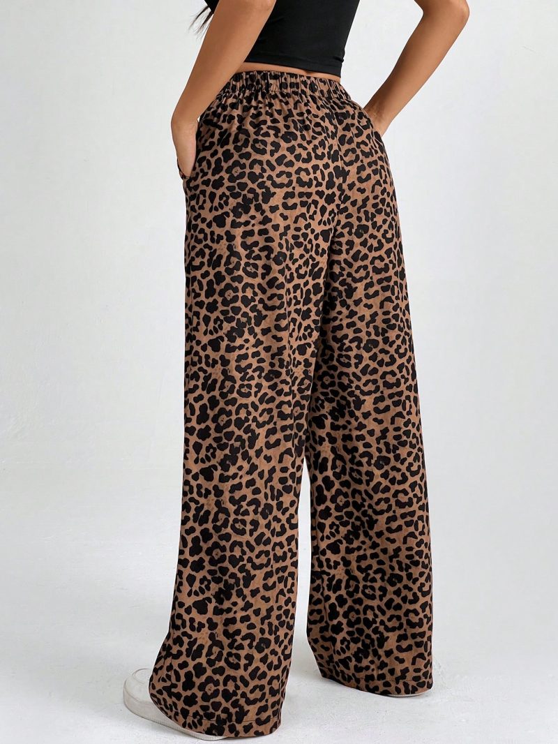 Women Elastic Waist Wide-Leg Leopard Print Loose Pants