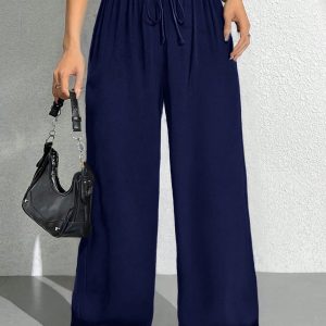 Drawstring Waist Solid Summer Pants