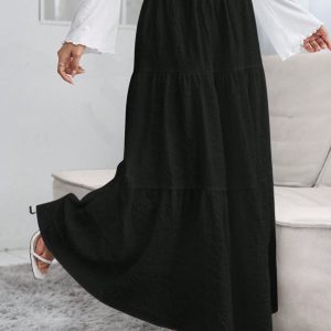 Women's Solid Color Ruffled Hem Casual Skirt