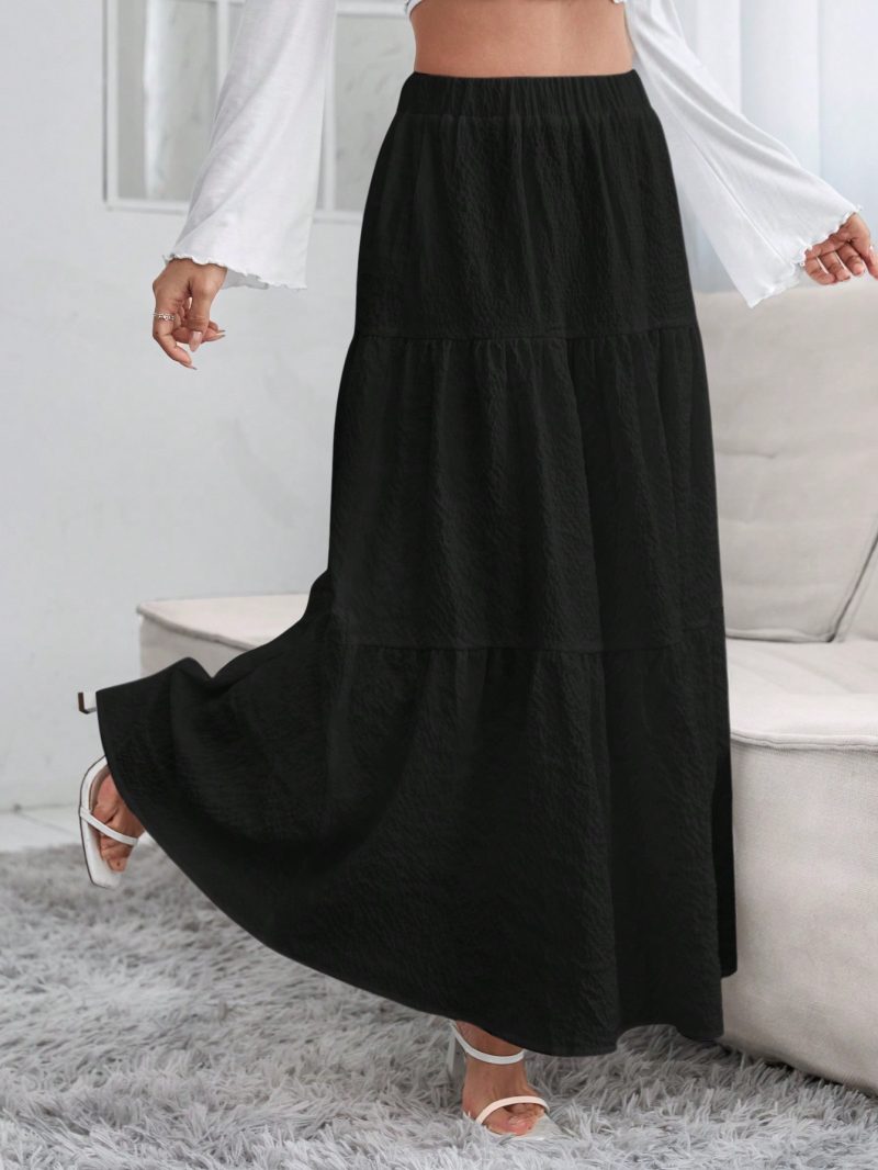 Women's Solid Color Ruffled Hem Casual Skirt