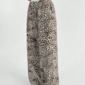 Women's Casual Leopard Print Woven Loose Wide Leg Pants
