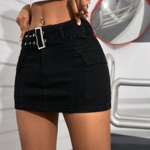 Summer Casual Fitted Mini Denim Skirt