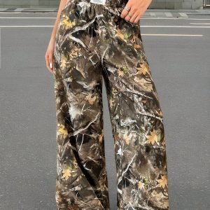 Fashionable Street Trend Camouflage Printed Low Waist Woven Women's Wide Leg Trousers