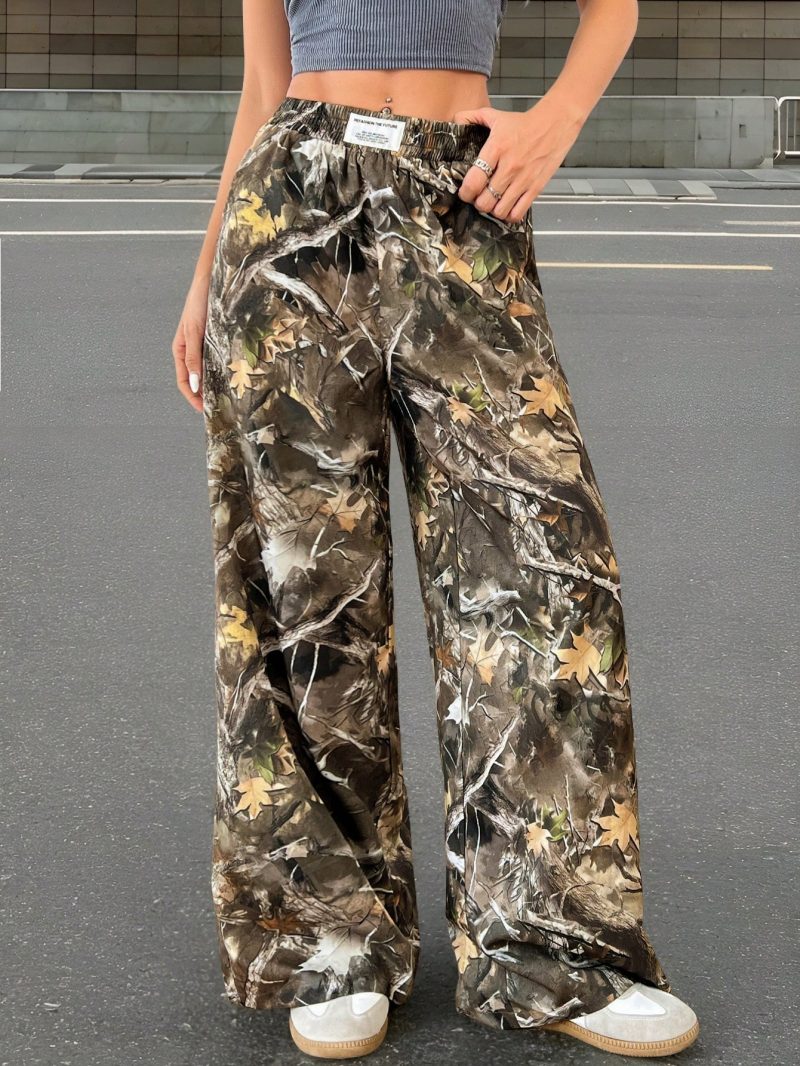 Fashionable Street Trend Camouflage Printed Low Waist Woven Women's Wide Leg Trousers