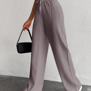 Women's Solid Color Long Waist Drawstring Pants