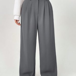 Spring Dress PantsHigh Waist Plicated Detail Wide Leg Suit Pants