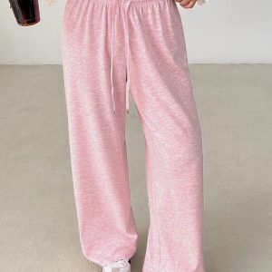 Women's Solid Color Drawstring Waist Soft Knit Loose Casual Pants, Fall/Winter , Baggy Pants