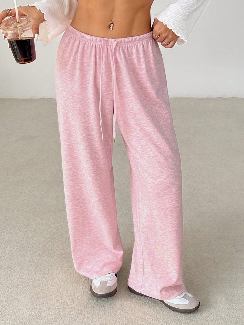 Women's Solid Color Drawstring Waist Soft Knit Loose Casual Pants, Fall/Winter , Baggy Pants