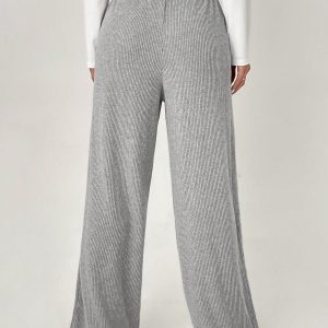 Striped Print Drawstring Waist Casual Straight Leg Pants