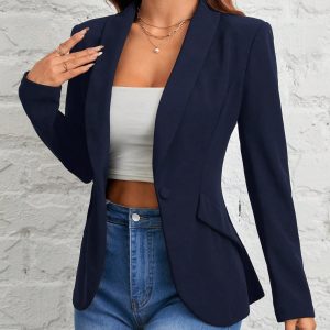 Autumn And Winter Wear Suitable For Commuting. Green Fruit Collar Single-Button Black Suit Jacket