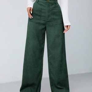 Women's Solid Color Button Front Pocket Casual Pants For Daily Wear