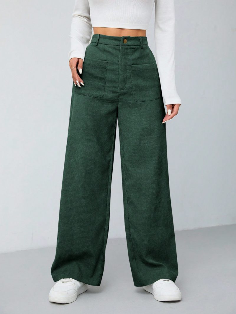 Women's Solid Color Button Front Pocket Casual Pants For Daily Wear
