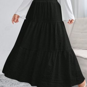 Women's Solid Color Ruffled Hem Casual Skirt