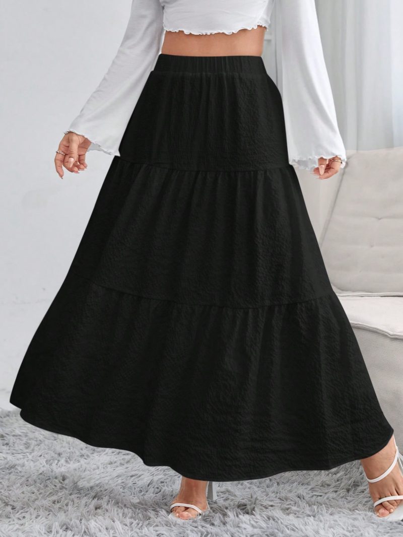 Women's Solid Color Ruffled Hem Casual Skirt