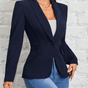 Autumn And Winter Wear Suitable For Commuting. Green Fruit Collar Single-Button Black Suit Jacket