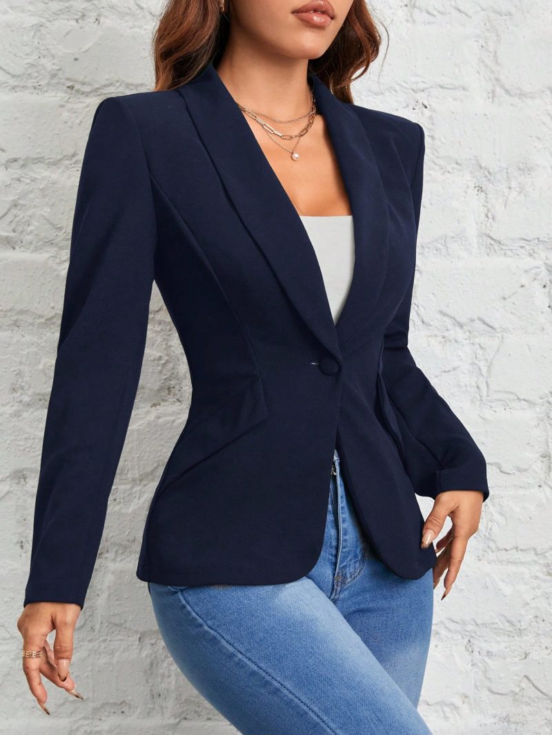 Autumn And Winter Wear Suitable For Commuting. Green Fruit Collar Single-Button Black Suit Jacket