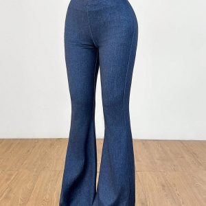 Denim Print Slim-Fitting Sexy Butt-Lifting Flared Pants With Gathered Back Waist