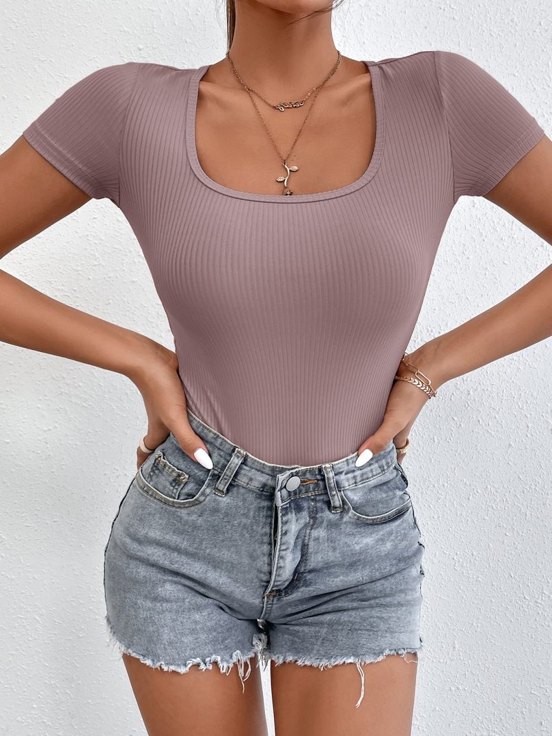 Rib-knit Scoop Neck Bodysuit