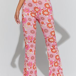 Floral Print High Waist Flare Leg Pants