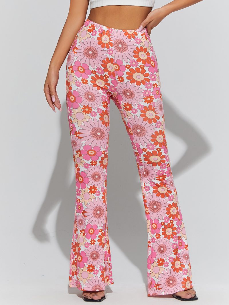 Floral Print High Waist Flare Leg Pants