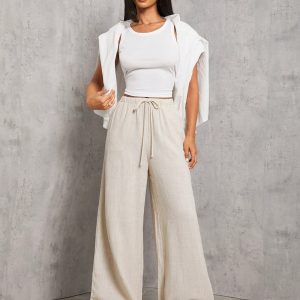 Apricot Woven Women's Wide-Leg Casual Trousers