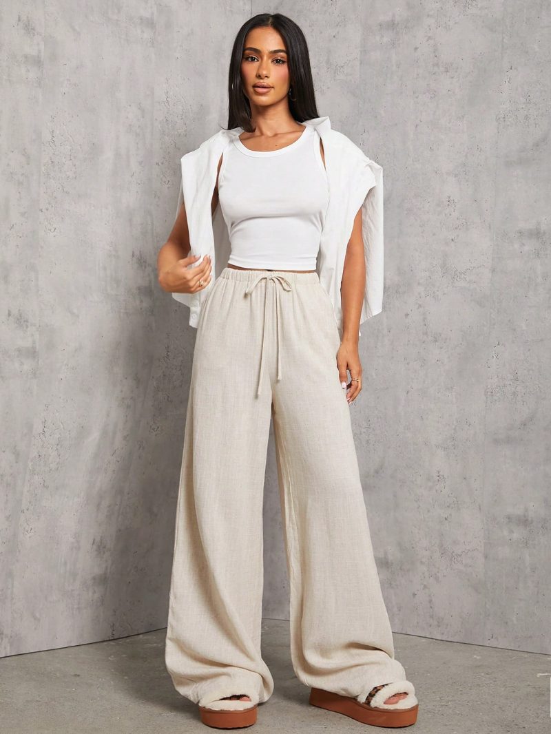 Apricot Woven Women's Wide-Leg Casual Trousers