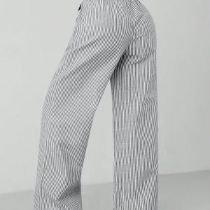 Autumn Blue Striped Contrast Waist Woven Women's Trousers
