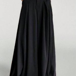 Solid Fold Pleated Wide Leg Pants