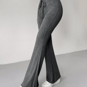 Retro Style Tie Waist Flare Leg Sweatpants