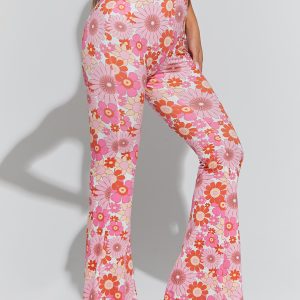 Floral Print High Waist Flare Leg Pants