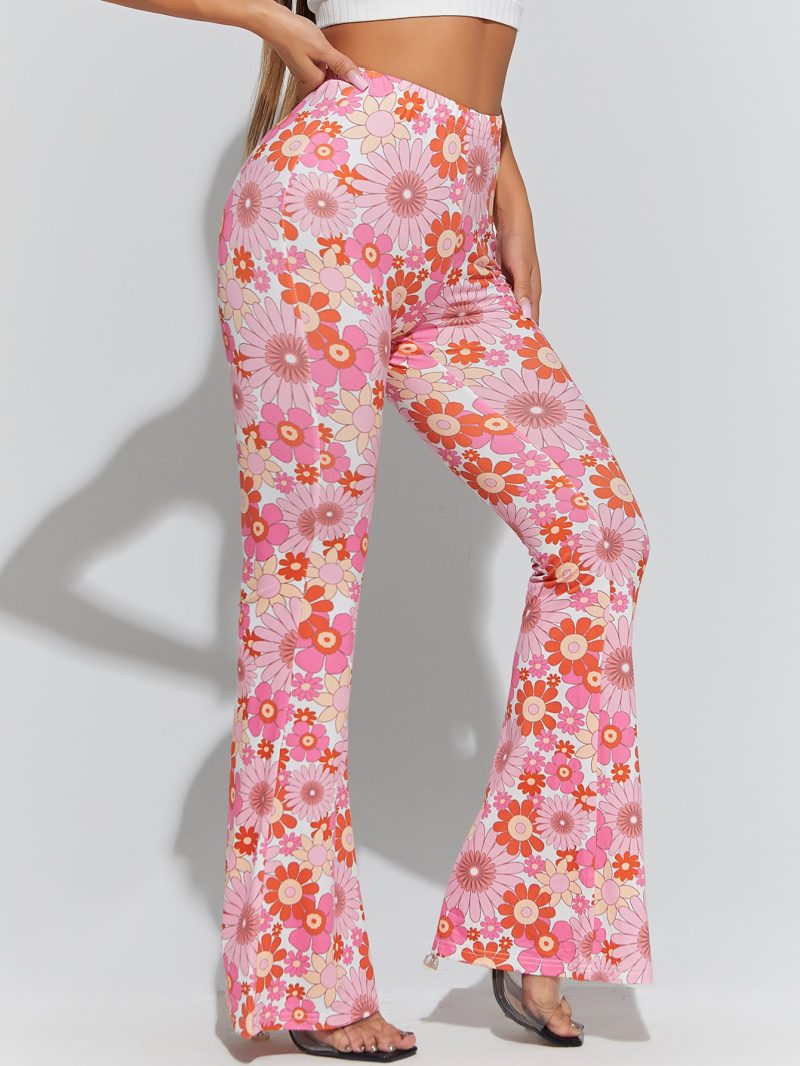 Floral Print High Waist Flare Leg Pants