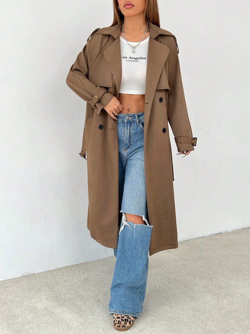 Brown Woven Women's Windbreaker Jacket Suitable For Autumn And Winter