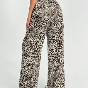 Women's Casual Leopard Print Woven Loose Wide Leg Pants