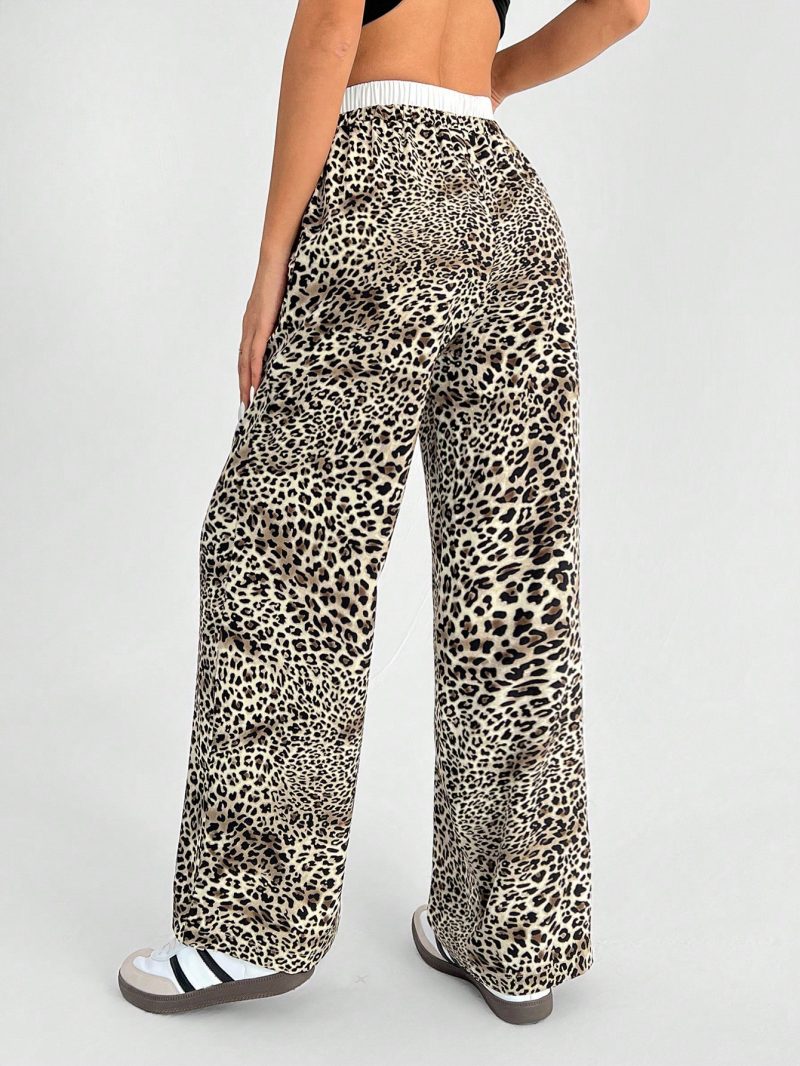 Women's Casual Leopard Print Woven Loose Wide Leg Pants