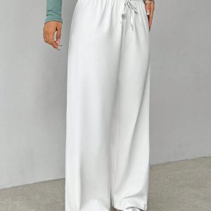 Soft White Knitted Home Pants, Loose Pant
