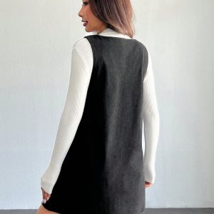 Solid V Neck Corduroy Dress Without Sweater Fall/Winter Dresses