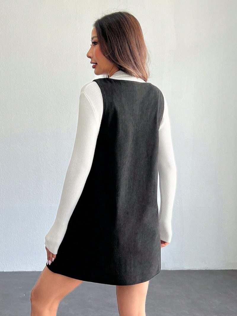 Solid V Neck Corduroy Dress Without Sweater Fall/Winter Dresses