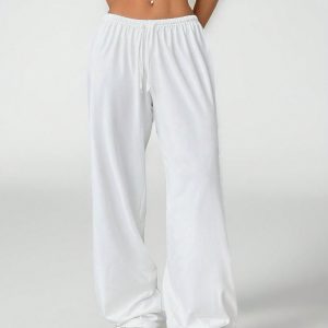 Soft White Knitted Home Pants, Loose Pant