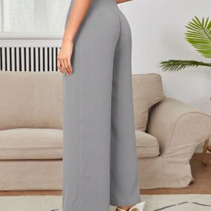 High Waist Plicated Wide Leg Black Dress Pants